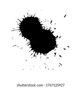 Black drop isolated on white background. Grunge splash texture. Vector illustration.