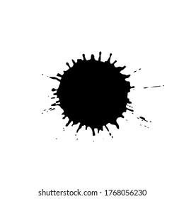 Black drop isolated on white background. Grunge splash texture. Vector illustration.