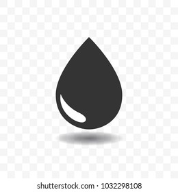 Black drop or rain icon design concept isolated on transparent background.