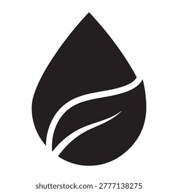 Black drop shape with leaf inside on white background