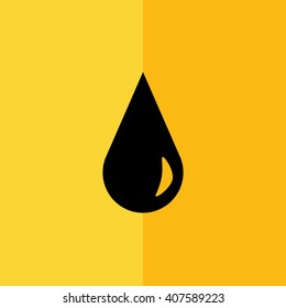 Black drop vector icon. Yellow background