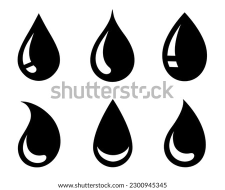 black droplet and drops silhouettes set icon