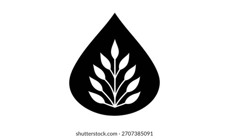 Forma de gota preta contendo um líquido branco estilizado vegetal Branch água