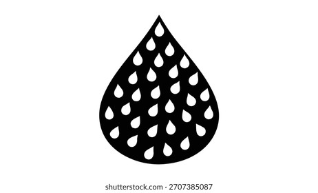 Forma de gota preta preenchida com inúmeras pequenas gotas brancas água líquido