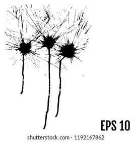 Black drops of paint and stains, ink blots. Vector ink texture.