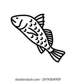 Black Drum Fish Outline Icon, Vector illustration