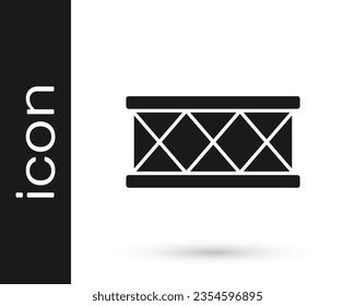 Icono del tambor negro aislado en fondo blanco. Signo musical. Símbolo de instrumento musical.  Vector