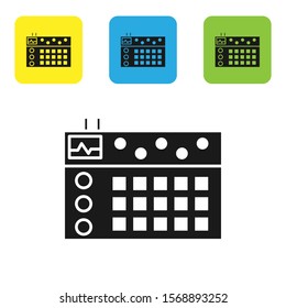Black Drum machine icon isolated on white background. Musical equipment. Set icons colorful square buttons. Vector Illustration