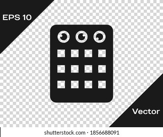 Icono de máquina de tambor negro aislado en fondo transparente. Equipo musical. Vector.