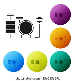 Black Drums icon isolated on white background. Music sign. Musical instrument symbol. Set icons colorful circle buttons. Vector Illustration