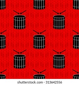 black drums on a red background seamless pattern