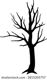 Black Dry tree.
scary tree.
Dead tree silhouette isolated.
Tree without leaves.
Transparent background. 