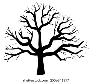 black drying dead tree silhouette vector illustration old tree, Bare, dry tree black hand drawn isolated on white background