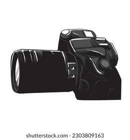 Black dslr camera on white background