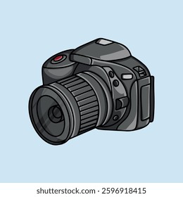 Black DSLR Camera with a Prominent Lens