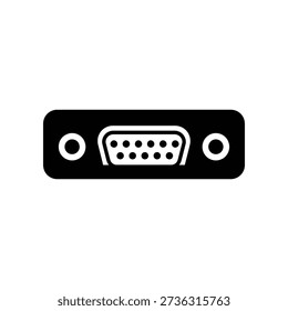 Black D-sub connector icon on white background, representing computer ports and technology.