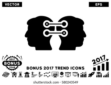 Black Dual Heads Interface Connection icon with bonus 2017 year trend clip art. Vector illustration style is flat iconic symbols, white background.