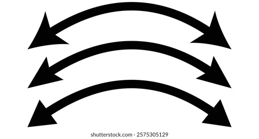 Black Dual sided curved arc arrow shape. Double ended arrow. design for website, app and logo design. Dual sided red arrow vector, icon, silhouette design. Design eps 10