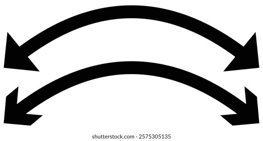 Black Dual sided curved arc arrow shape. Double ended arrow. design for website, app and logo design. Dual sided red arrow vector, icon, silhouette design. Design eps 10