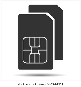 Black dual SIM card isolated on white background . Simple web icon in vector illustrator. Flat style.