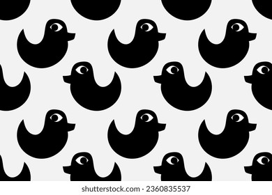 Black duck bird with eye is watching. Trendy, stylish, fashionable, seamless vector pattern for design and decoration. 