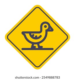 Black duck icon on yellow background. road sign.