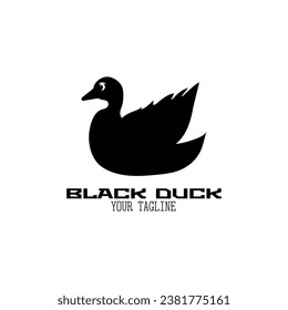 Logo del pato negro con texto de fondo blanco. Ilustración del vector