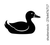 black duck mallard silhouette floating on water side view isolated on white background clean flat waterfowl graphic design perfect for hunting decoys nature logos pond themed prints and wildlife projects