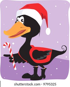 A black duck as Santa with X’mas stick	