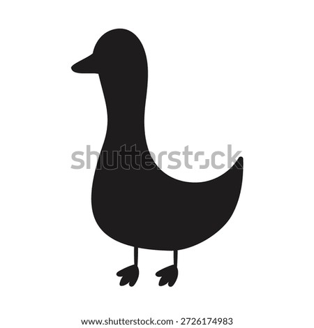 Black Duck Silhouette Vector, Minimalist Bird Animal Illustration, Simple farm bird icon.