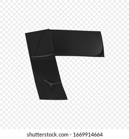Black duct tape angle. Realistic black adhesive tape piece for fixing isolated on transparent background. Realistic 3d vector illustration