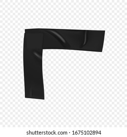 Black duct tape angle. Realistic black adhesive tape piece for fixing isolated on transparent background. Realistic 3d vector illustration