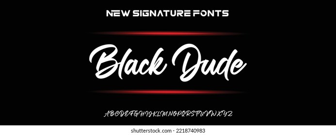 Black Dude Hand drawn calligraphic vector monoline font. Distress signature letters. Modern script calligraphy type. ABC typography latin signature alphabet.