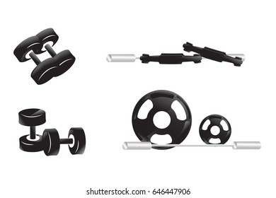Black Dumbbell and Barbell isolated use fitness time on gym, vector illustration