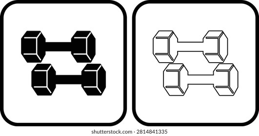 Black Dumbbell Icon in Flat and Line Style Vector Illustration, Hexagonal Free Weight Fitness Gym Equipment Strength Training Sport Symbol Isolated on Transparent Background