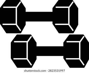 Black Dumbbell Icon in Flat and Line Style Vector Illustration, Hexagonal Free Weight Fitness Gym Equipment Strength Training Sport Symbol Isolated on Transparent Background