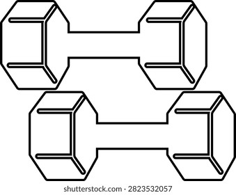 Black Dumbbell Icon in Flat and Line Style Vector Illustration, Hexagonal Free Weight Fitness Gym Equipment Strength Training Sport Symbol Isolated on Transparent Background