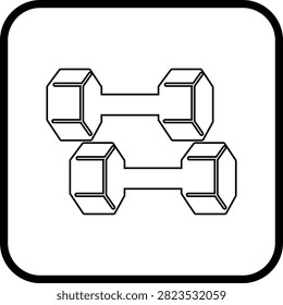 Black Dumbbell Icon in Flat and Line Style Vector Illustration, Hexagonal Free Weight Fitness Gym Equipment Strength Training Sport Symbol Isolated on Transparent Background