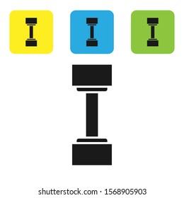 Black Dumbbell icon isolated on white background. Muscle lifting icon, fitness barbell, gym icon, sports equipment symbol, exercise bumbbell. Set icons colorful square buttons. Vector Illustration