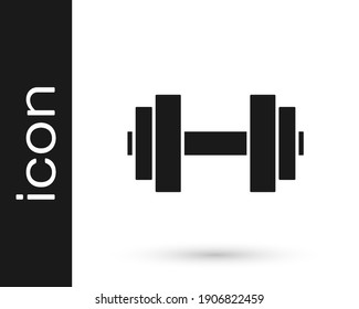 Black Dumbbell icon isolated on white background. Muscle lifting icon, fitness barbell, gym, sports equipment, exercise bumbbell.  Vector