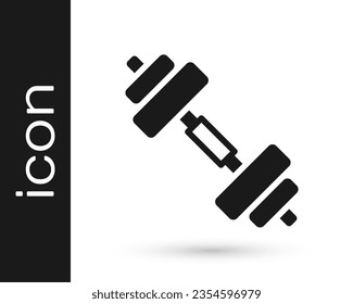Black Dumbbell icon isolated on white background. Muscle lifting icon, fitness barbell, gym, sports equipment, exercise bumbbell.  Vector