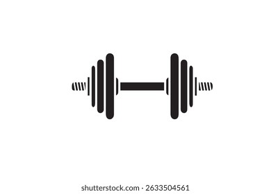 Black dumbbell icon vector in a clean, minimalist silhouette style. Perfect for fitness apps, gym logos, workout programs, personal training branding, health and wellness infographics.