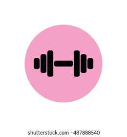 Black dumbbell icon weight vector illustration. Pink circle. Pink button