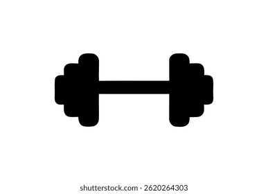 Black dumbbell with multiple stacked discs for weight lifting exercise, strong training and muscle building on a transparent background