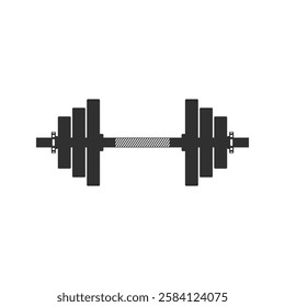 Black dumbbells icon in flat style. Fitness, training gym tool. Dumbbell with removable disks. 