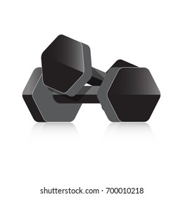 Black dumbbells isolated on a white background. Dumbbell vector icon.