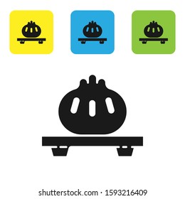 Black Dumpling on cutting board icon isolated on white background. Traditional chinese dish. Set icons colorful square buttons. Vector Illustration