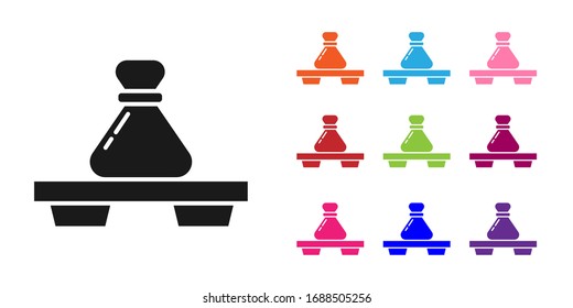 Black Dumpling on cutting board icon isolated on white background. Traditional chinese dish. Set icons colorful. Vector Illustration