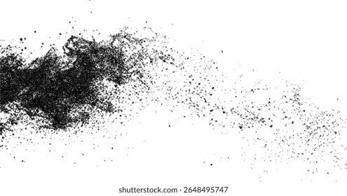 Black Dust Explosion Texture on White Background – Abstract Stipple Spray Effect for Design and Overlay