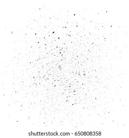 Black Dust Isolated On White Background. Template For Projects. Small Particles Fly And Swirl. Vector Illustration